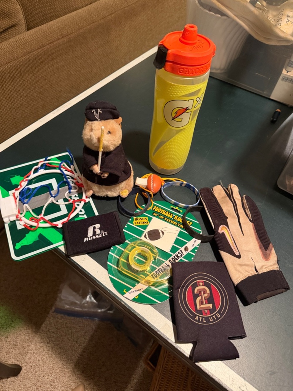 Sports Grab bag- Gatorade thermos, baseball glove, koozie, whistle, wrist bands